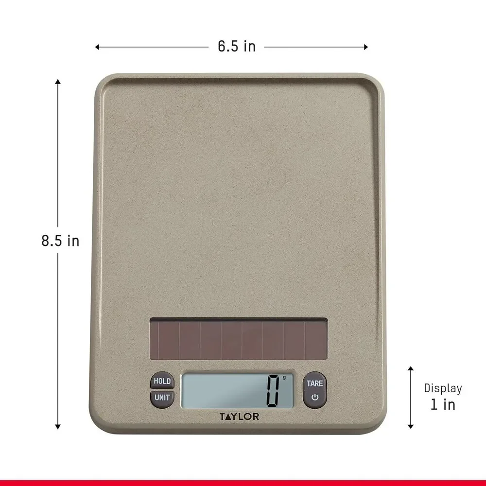 Taylor 11lb Digital Kitchen Scale – Solar Powered, No Batteries Needed Precision